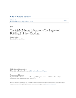 The A&M Marine Laboratory: the Legacy of Building 311 Fort Crockett