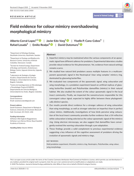 Field Evidence for Colour Mimicry Overshadowing Morphological Mimicry