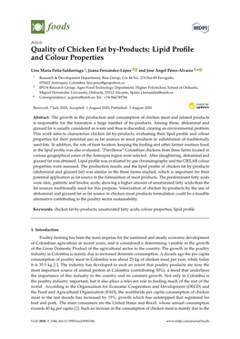 Quality of Chicken Fat By-Products: Lipid Profile and Colour Properties