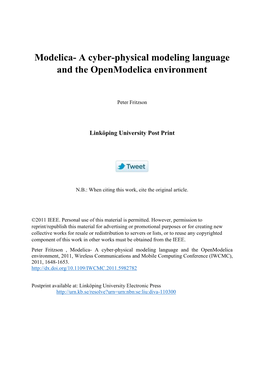 Modelica- a Cyber-Physical Modeling Language and the Openmodelica Environment