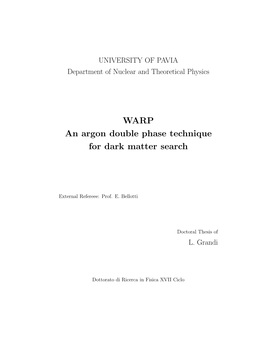 WARP an Argon Double Phase Technique for Dark Matter Search