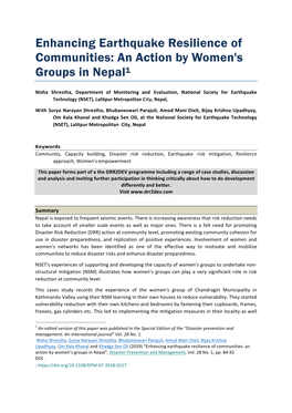 Enhancing Earthquake Resilience of Communities: an Action by Women's Groups in Nepal1