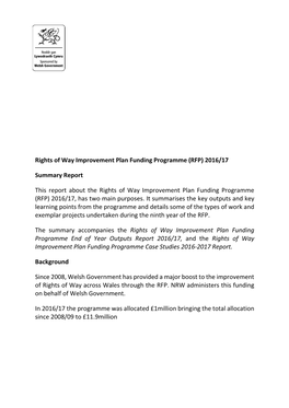 Rights of Way Improvement Plan Funding Programme (RFP) 2016/17