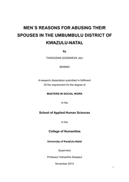 Men`S Reasons for Abusing Their Spouses in the Umbumbulu District of Kwazulu-Natal