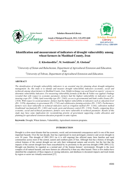 Identification and Measurement of Indicators of Drought Vulnerability Among Wheat Farmers in Mashhad County, Iran