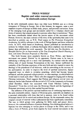 'Pious Wishes': Baptists and Wider Renewal Movements in Nineteenth-Century Europe
