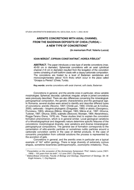 ARENITE CONCRETIONS with AXIAL CHANNEL from the BADENIAN DEPOSITS of CHEIA (TURDA) – a NEW TYPE of CONCRETIONS1 (In Memoriam Prof