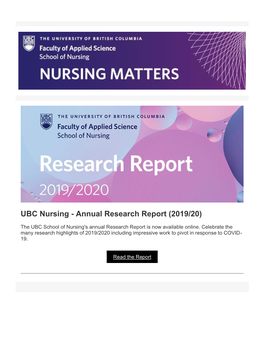 UBC Nursing - Annual Research Report (2019/20)