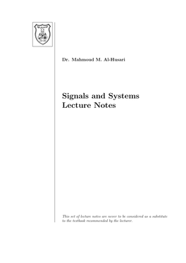 Signals and Systems Lecture Notes