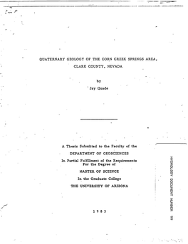 Quaternary Geology of the Corn Creek Springs Area, Clark County, Nevada