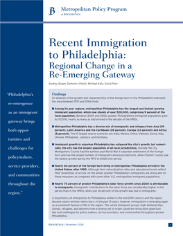 Recent Immigration to Philadelphia: Regional Change in a Re-Emerging Gateway