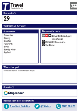Valid From: 05 July 2020 Bus Service(S) What's Changed Areas Served Doncaster Bawtry Bircotes Harworth Blyth Barnby Moor Retfo