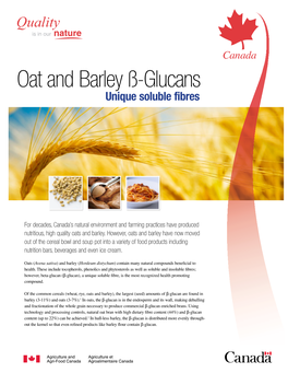 Oat and Barley ß‑Glucans Unique Soluble Fibres