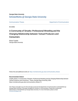 A Community of Smarks: Professional Wrestling and the Changing Relationship Between Textual Producers and Consumers