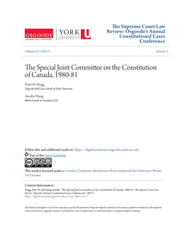 The Special Joint Committee on the Constitution of Canada, 1980-81