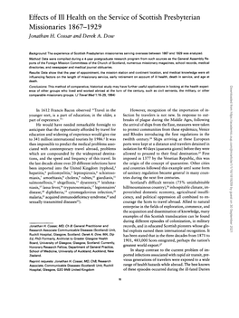 Effects of Ill Health on the Service of Scottish Presbyterian Missionaries 1867-1929 Jonathan H