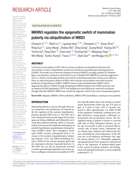 MKRN3 Regulates the Epigenetic Switch of Mammalian Puberty Via