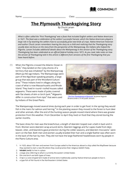 Commonlit | the Plymouth Thanksgiving Story