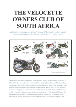 The Velocette Owners Club of South Africa