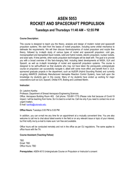 Asen 5053 Rocket and Spacecraft Propulsion