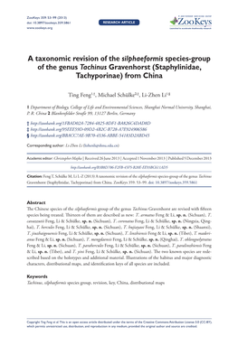A Taxonomic Revision of the Silphaeformis Species-Group of the Genus Tachinus Gravenhorst (Staphylinidae, Tachyporinae) from China