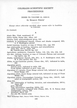 Proceedings of the CSS, Vol 12, Index