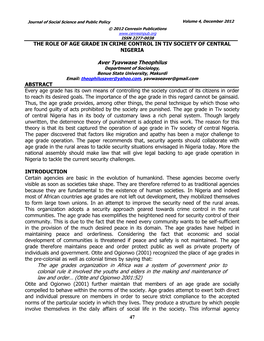 47 the Role of Age Grade in Crime Control in Tiv Society