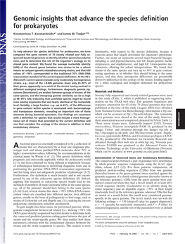 Genomic Insights That Advance the Species Definition for Prokaryotes