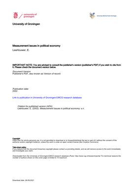 University of Groningen Measurement Issues in Political Economy Leertouwer, E