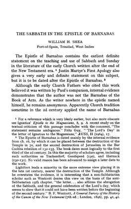 The Sabbath in the Epistle of Barnabas