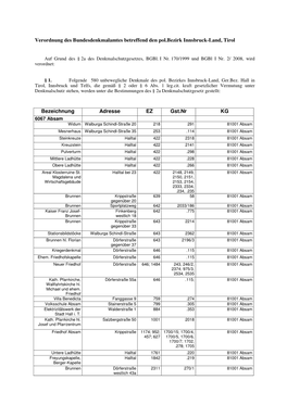 Verordnung Des Bundesdenkmalamtes Betreffend Den Pol.Bezirk Innsbruck-Land, Tirol