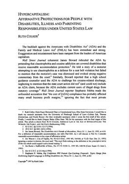 Hypercapitalism: Affirmative Protections for People with Disabilities, Illness and Parenting Responsibilities Under United States Law