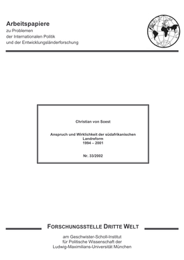 Anspruch Und Wirklichkeit Der Südafrikanischen Landreform 1994 Œ 2001