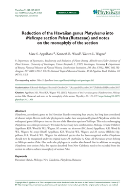 ﻿﻿﻿﻿﻿﻿Reduction of the Hawaiian Genus ﻿﻿Platydesma﻿﻿ Into ﻿﻿Melicope﻿﻿ Section