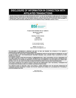 Disclosure of Information in Connection with Affiliated Transactions