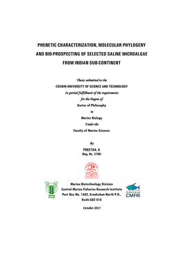 Phenetic Characterization, Molecular Phylogeny and Bio-Prospecting of Selected Saline Microalgae from Indian Sub-Continent