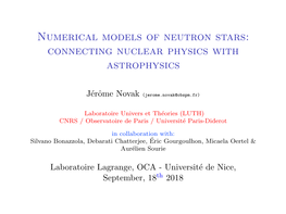 Numerical Models of Neutron Stars: Connecting Nuclear Physics with Astrophysics