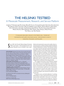 THE HELSINKI TESTBED a Mesoscale Measurement, Research, and Service Platform B Y Ja R K K O T