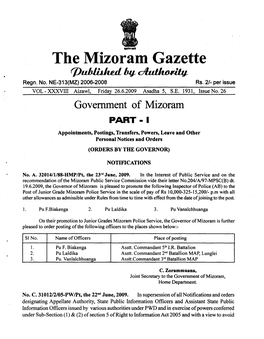 The Mizoram Gazette (J)Uhlitjud Iuj ~ Regn
