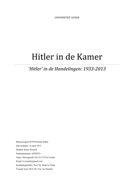 Hitler in De Kamer ‘Hitler’ in De Handelingen: 1933-2013