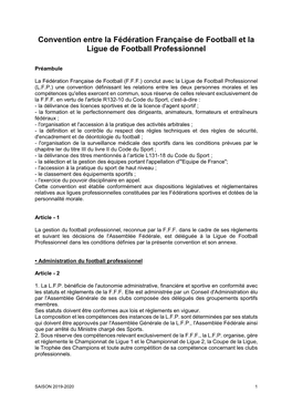 Convention Entre La Fédération Française De Football Et La Ligue De Football Professionnel