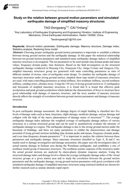 Study on the Relation Between Ground Motion Parameters and Simulated Earthquake Damage of Simplified Masonry Structures