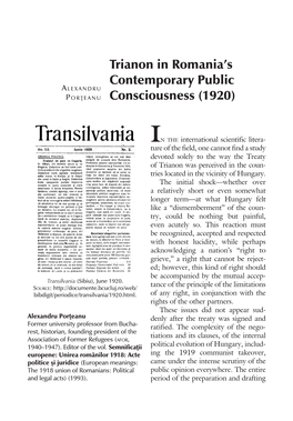 Trianon in Romania's Contemporary Public Consciousness