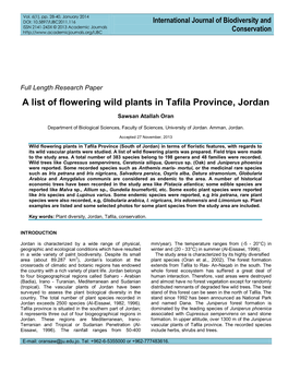 A List of Flowering Wild Plants in Tafila Province, Jordan
