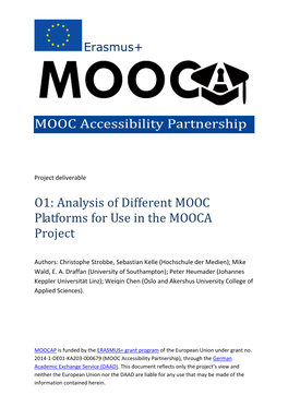 O1: Analysis of Different MOOC Platforms for Use in the MOOCA Project