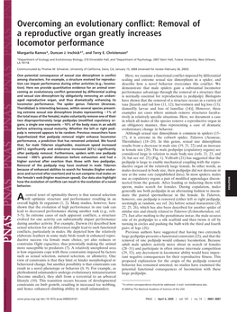 Overcoming an Evolutionary Conflict: Removal of a Reproductive Organ Greatly Increases Locomotor Performance