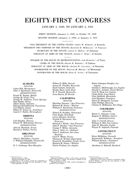 Eighty-First Congress January 3, 1949, to January 3, 1951