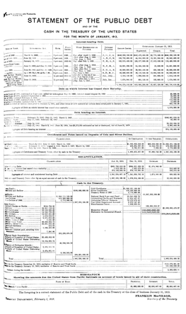 Statement of the Public Debt and of the Cash in the Treasury of the United States for the Month of January, 1913