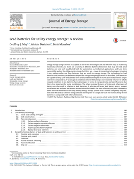 Lead Batteries for Utility Energy Storage: a Review