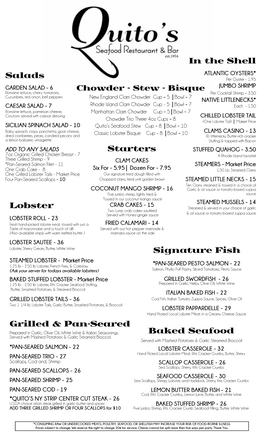 Baked Seafood in the Shell Grilled & Pan-Seared Signature Fish Salads